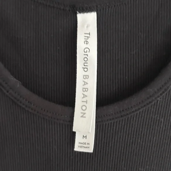 BABATON Black Ribbed Racerback Mini Dress Capsule Basic Travel Layering Size M - Picture 2 of 9
